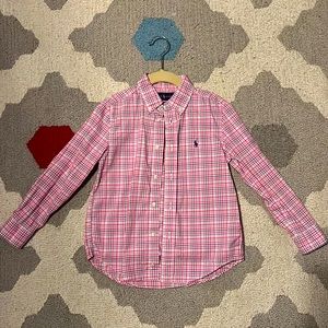 Ralph Lauren Boys 6 Pink Plaid Button Up Shirt